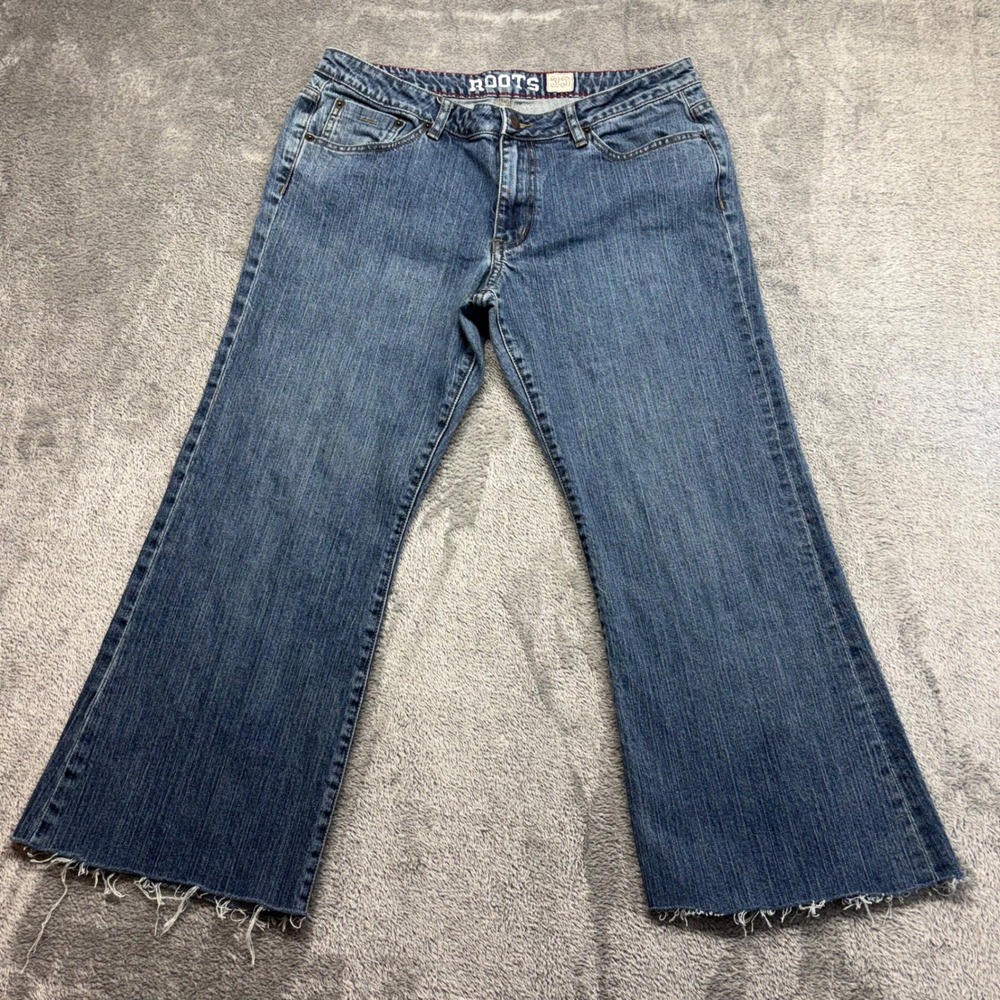 Roots Wide Leg Jeans Womens 33 Blue Good Raw Hem Stretch‎ Denim 6282